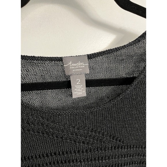 Travelers Chicos Sz Large Black Loose Knit‎ Top Fishnet Whimsigoth Linen Blend - Picture 2 of 9